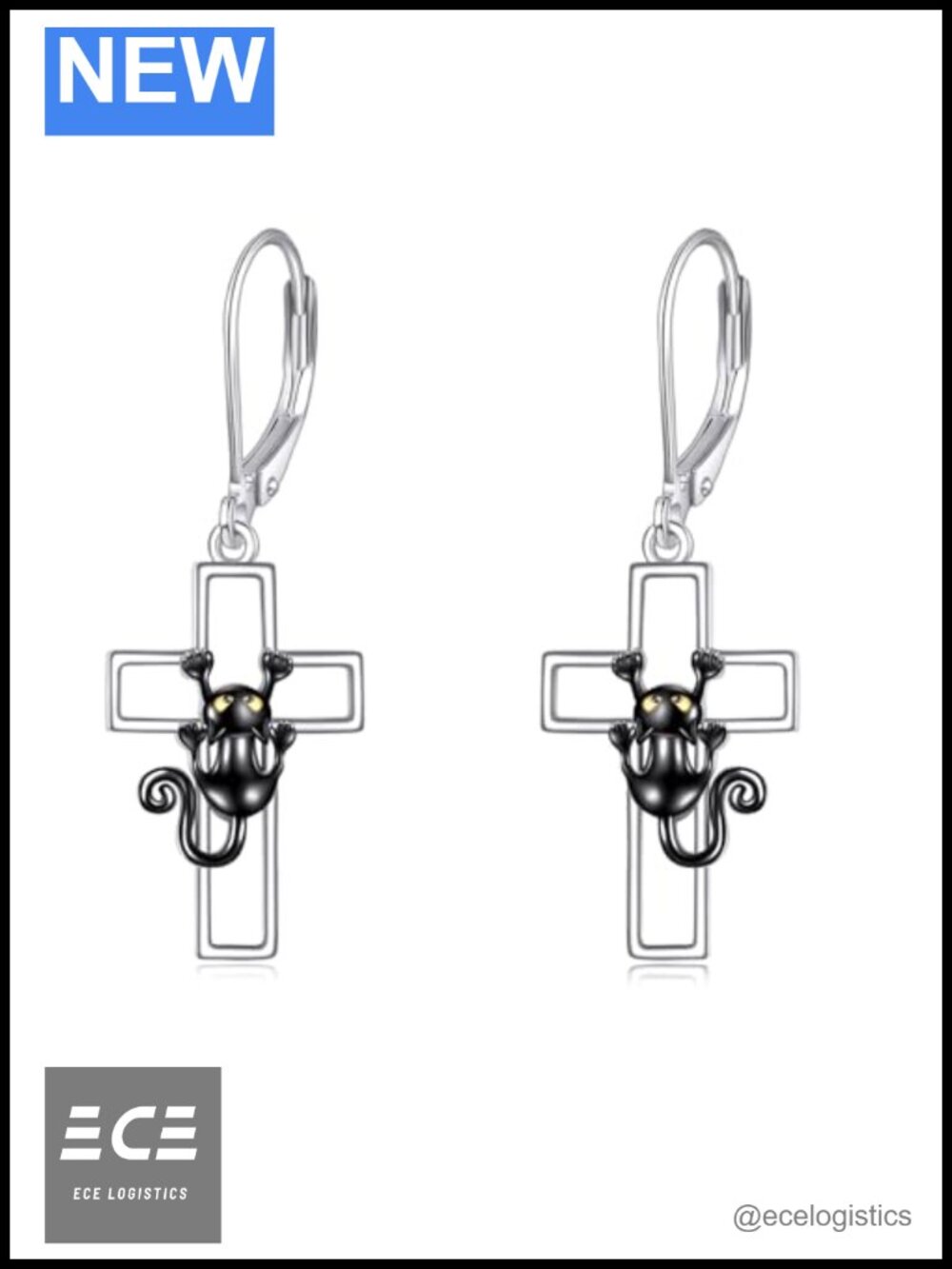 Black Cat Drop Dangle Earrings 925 Sterling Silver Lever Back Jewelry for Women